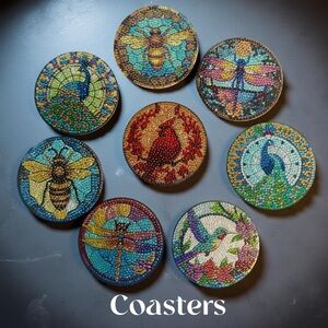 Beautiful Hand Crafted Diamond Art 8 Piece Coasters Set